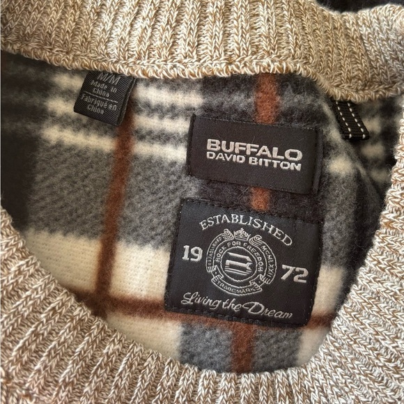 Buffalo David Bitton Crew Mens Neck Sweater Fleece Lined Corduroy Patches Sz Med - Picture 3 of 7